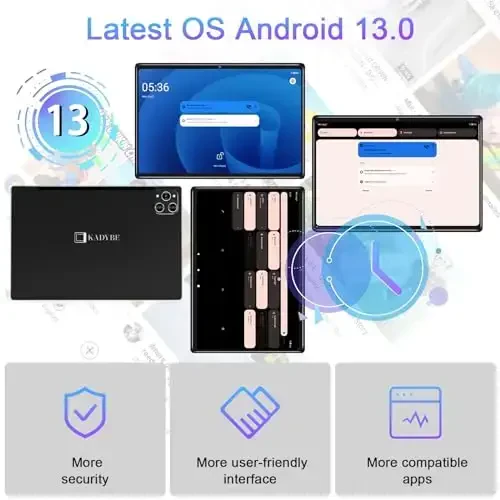 Planshet 10.1 dyuym Android 13 planshetlar 2025 So‘nggi Android planshetlar 128GB ROM+16GB RAM (8+8 Virtual), Klaviaturasi bor 2 v 1 planshet, Kuchli Sakkiz yadroli+13MP Kamera, 1TB TF Kengaytiriladigan, FHD WiFi Tableta PC - 5