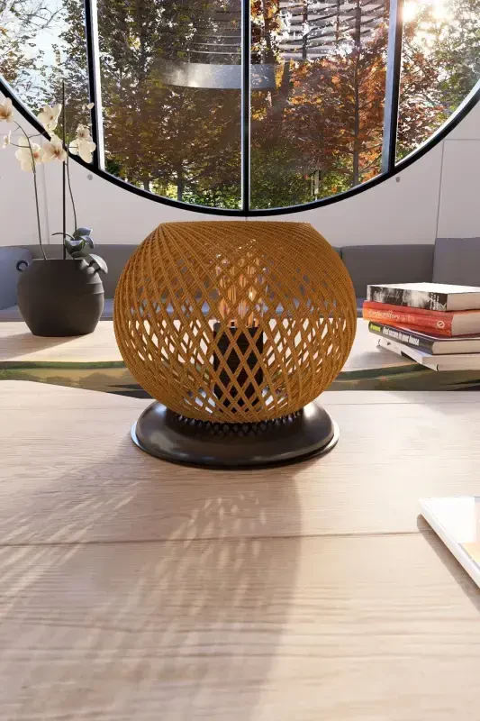 Plastic Black Sphere Lampshade Rattan Ball Lighting-Rattan - 1