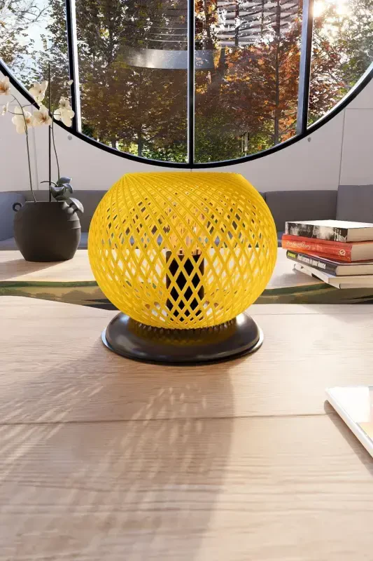 Plastic Black Sphere Lampshade Yellow Ball Lighting-Yellow - 1