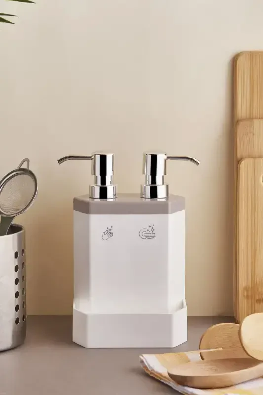 Plastic Marlon Lecce 2-Piece Sponge Holder with Compartment Kitchen Liquid Soap Dispenser Brown - 1