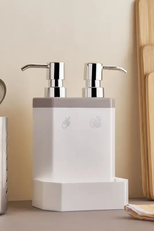 Plastic Marlon Lecce 2-Piece Sponge Holder with Compartment Kitchen Liquid Soap Dispenser Brown - 2