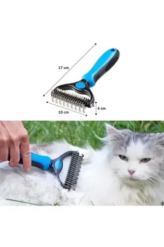 Plastik tutqichli metall mushuk va itlar uchun jun to'pini ochuvchi taroq - 3