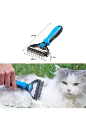 Plastik tutqichli metall mushuk va itlar uchun jun to'pini ochuvchi taroq - 4