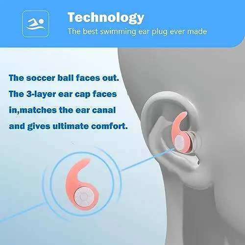 Пластины для плавания для детей, 3 пары водонепроницаемых силиконовых ушных затычек для плавания, серфинга, дайвинга, душа для детей от 4 до 12 лет и подростков с маленькими ушами (светло-розовый, бирюзовый, оранжевый) - 3