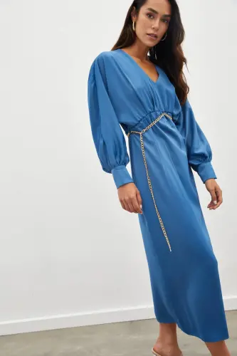 Платье атласное с цепочкой - Индиго-ИНДИГО - 3