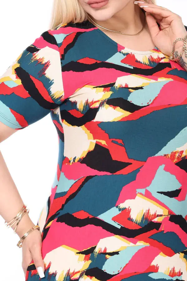 Платье большого размера с многоцветной юбкой с оборками и карманами - 8