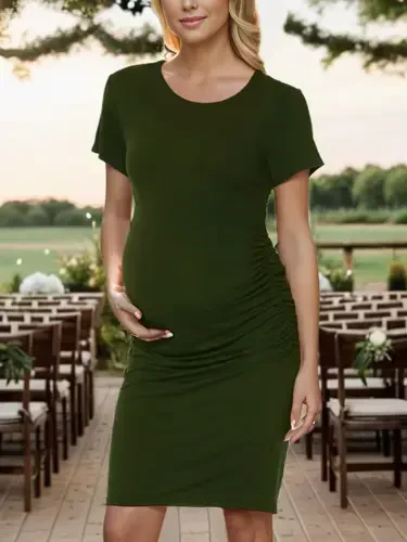 Платье для беременных Smallshow, короткое, с коротким рукавом, приталенное, с рюшами. - 1