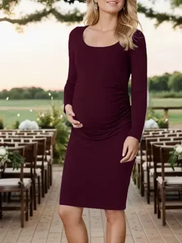 Платье для беременных Smallshow Side Ruched с длинным рукавом. - 1