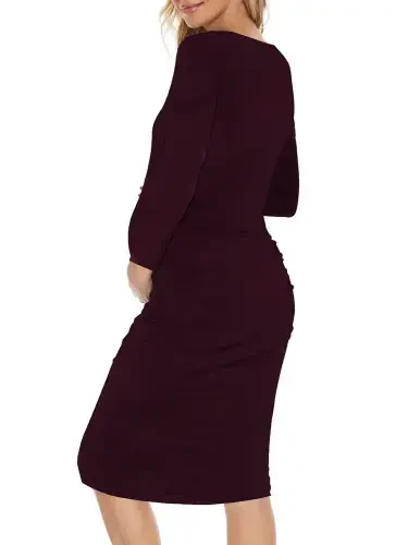 Платье для беременных Smallshow Side Ruched с длинным рукавом. - 3