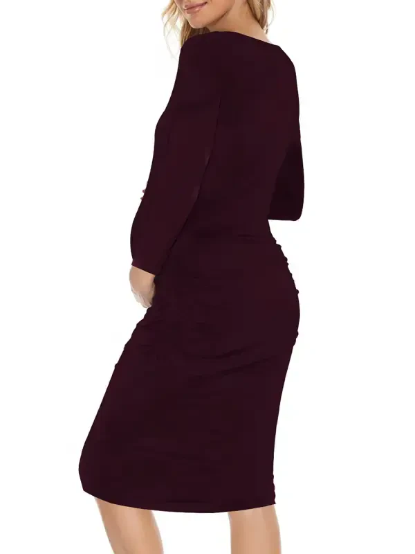 Платье для беременных Smallshow Side Ruched с длинным рукавом. - 3