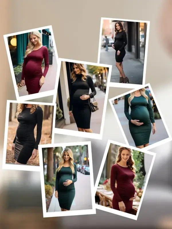 Платье для беременных Smallshow Side Ruched с длинным рукавом. - 4