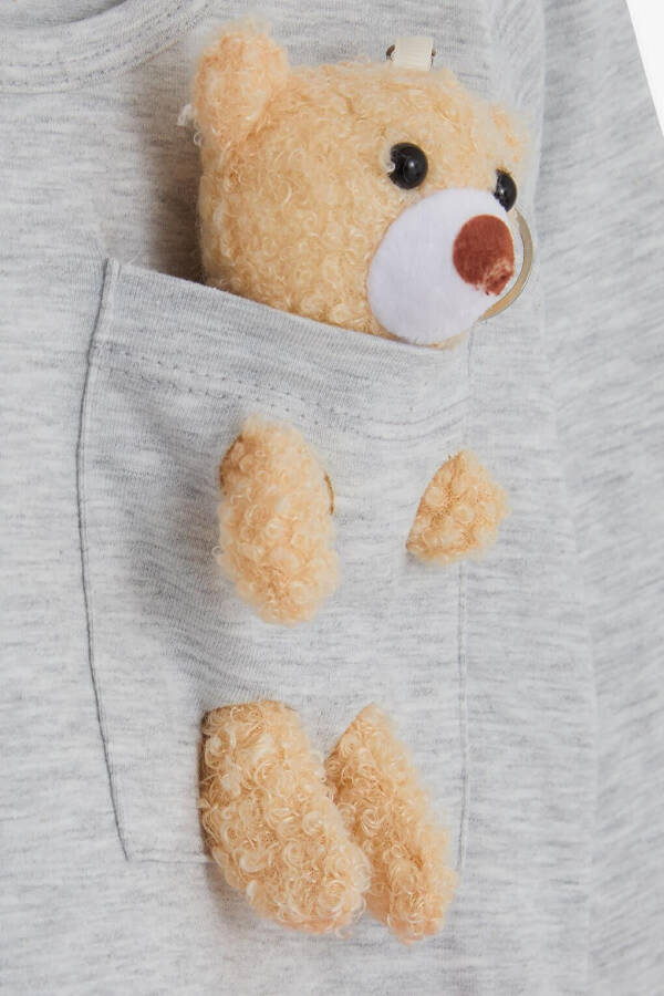 Платье для девочек с длинным рукавом, аксессуар мишка, светло-серый меланж (3-4 года) - 16
