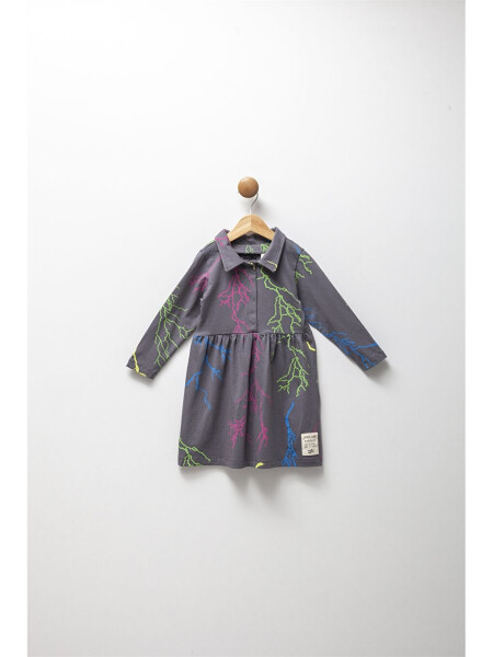 Платье для девочек с длинным рукавом и воротником рубашки с принтом - LC WAIKIKI