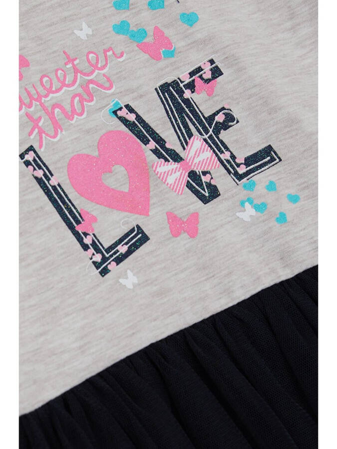 Платье для девочек с длинным рукавом из тюля с принтом бежевый меланж (1,5-3 года) - 4