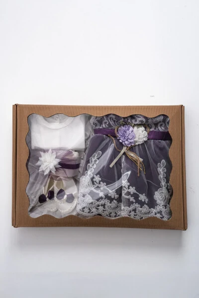 Платье для девочки с французским кружевом, комплект для крестин из 5 предметов - 3