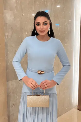 Платье из атласа сверху и шифона снизу - ДЕТСКИЙ ГОЛУБОЙ - 3