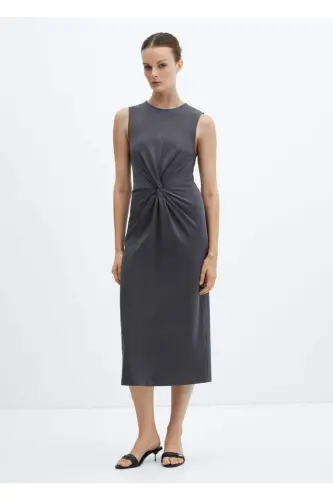 Платье из хлопка с узлом - Серое - MANGO (1)