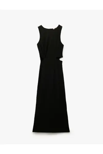 Платье-карандаш миди без рукавов с круглым вырезом и разрезом - 1