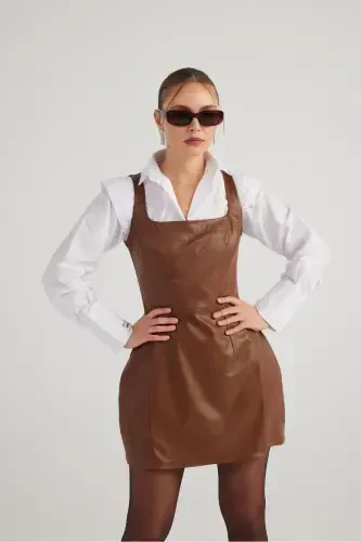 Платье Larissa из веганской кожи с квадратным вырезом, кофейное-кофейное - 4