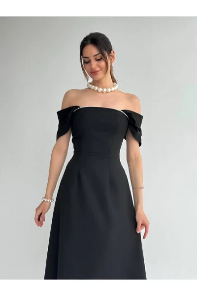 Платье миди черное выпускное вечернее с жемчугом-s - MAFDRESS (1)