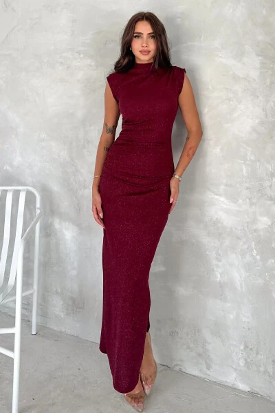 Платье-миди с драпировкой и блестящей отделкой - Бордовый - THE ROBI