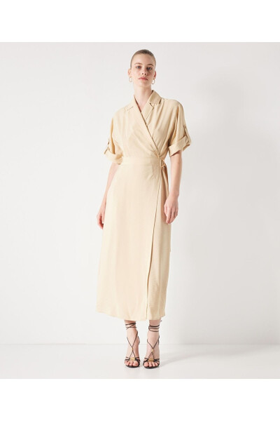 Платье миди с перекрестной горловиной - İPEKYOL