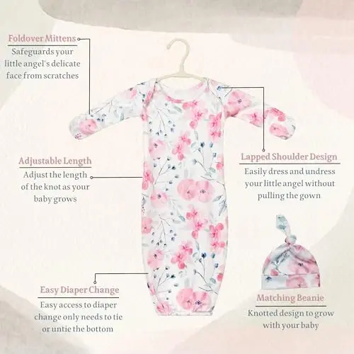 Платье-ночнушка Giggle Angel для новорожденных с шапочкой, комплект из 2 предметов для выписки из роддома для девочки. - 1