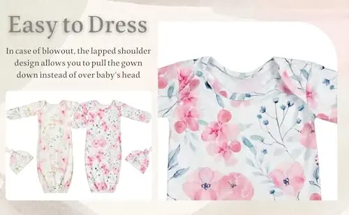 Платье-ночнушка Giggle Angel для новорожденных с шапочкой, комплект из 2 предметов для выписки из роддома для девочки. - 2