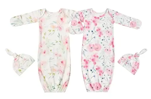 Платье-ночнушка Giggle Angel для новорожденных с шапочкой, комплект из 2 предметов для выписки из роддома для девочки. - 5