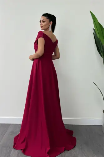 Платье Oversized с лодочкой - Бордовый - 5