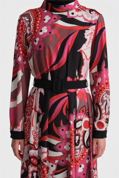 Платье плиссированное с узором 24k9907 красное - 5