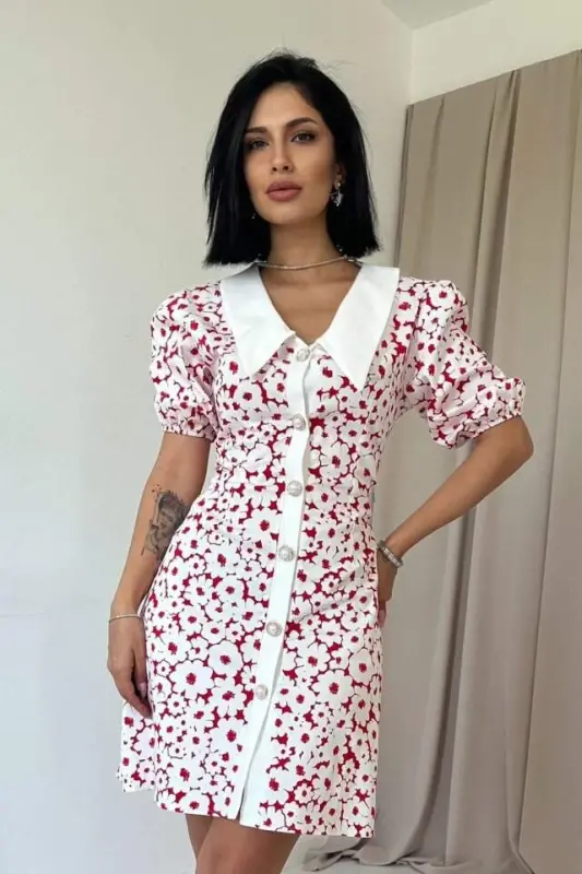 Платье поплин цвета фуксии с воротником-манишкой - 2