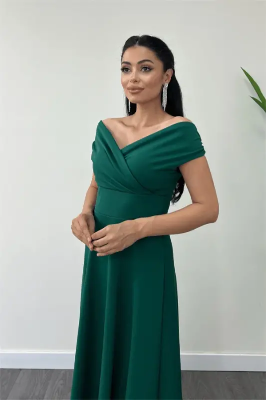 Платье-рубашка Kayık Yaka Kiloş — Изумрудно-зелёный - 3