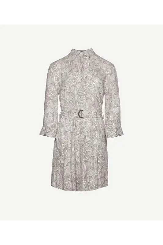 Платье-рубашка с длинным рукавом и поясом - 3