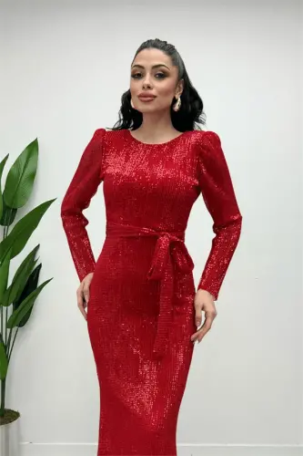 Платье рыбка из тюля и пайеток - КРАСНЫЙ - 1