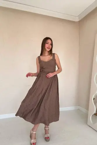 Платье с кулисками по бокам и чашечками на груди из визона - 1