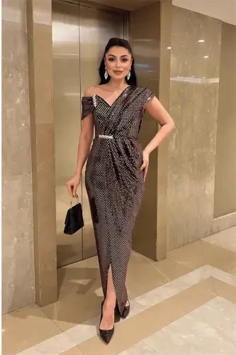 Платье с пайетками и узором - БРОНЗА - 1