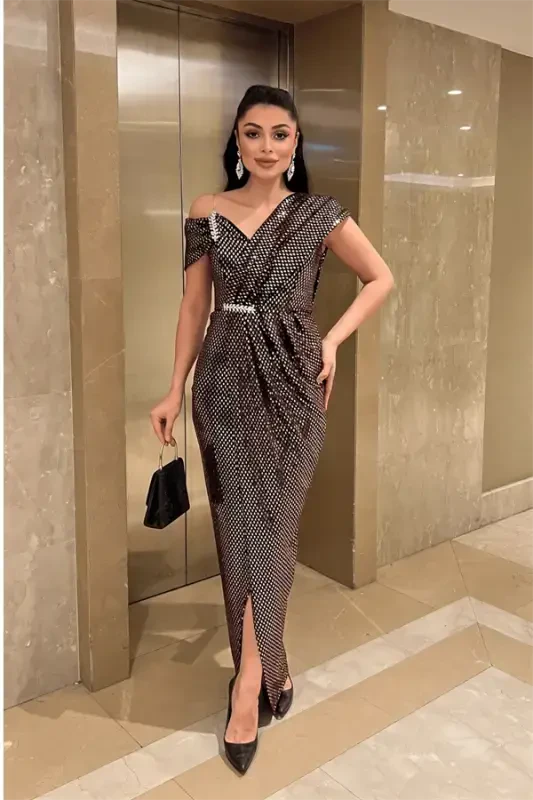 Платье с пайетками и узором - БРОНЗА - 1