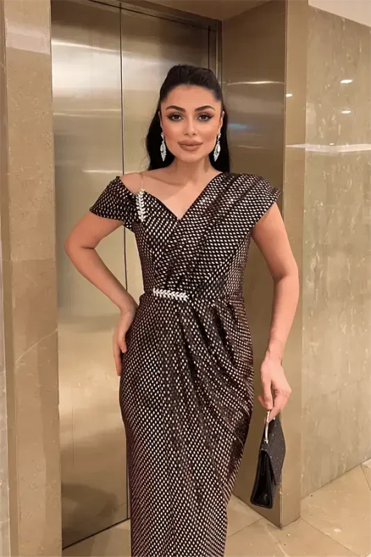 Платье с пайетками и узором - БРОНЗА - 3