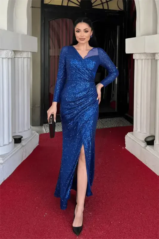 Платье с пайетками, сборками - СИНИЙ - 2