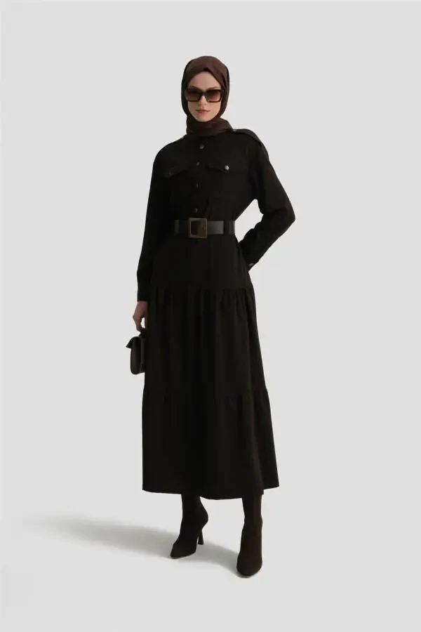 Платье с поясом 24k9909 Коричневый - 2