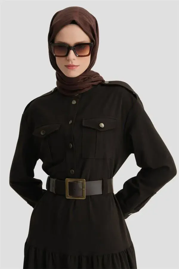 Платье с поясом 24k9909 Коричневый - 3