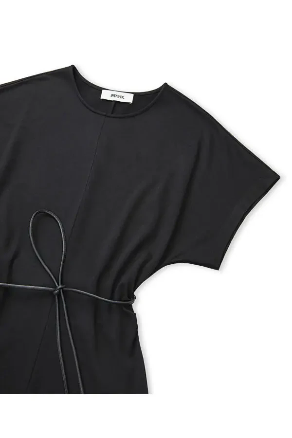 Платье с поясом из искусственной кожи - 4