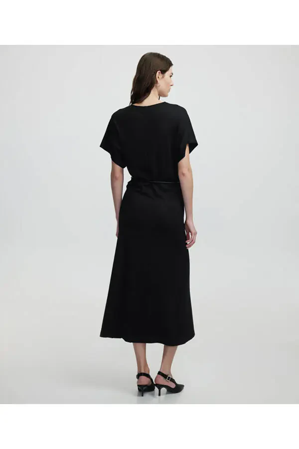 Платье с поясом из искусственной кожи - 5