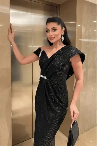 Платье с узором и пайетками - ЧЕРНЫЙ - 4