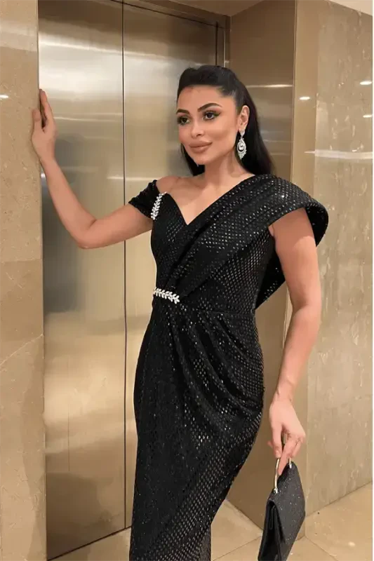 Платье с узором и пайетками - ЧЕРНЫЙ - 4