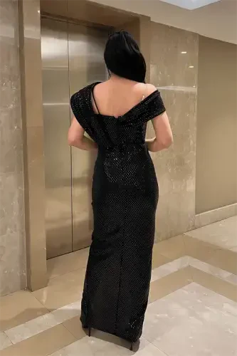 Платье с узором и пайетками - ЧЕРНЫЙ - 5