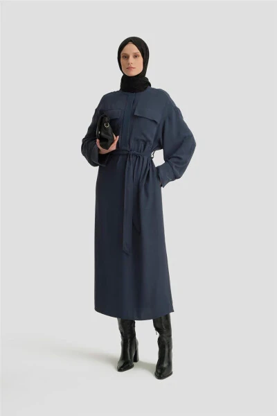 Платье с запахом и карманами ORT9925 Нефть - ARMINE
