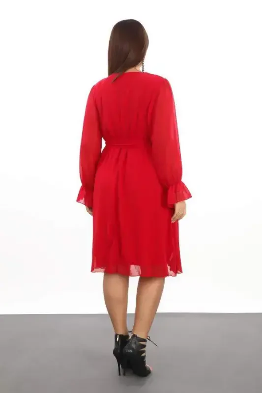 Платье шифоновое красное короткое, свободное и эластичное большого размера KL3086 - 2