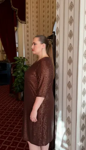 Платье вечернее большого размера с блестками и пайетками, кофейного цвета - BÜYÜKBEDENIZ (1)